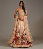 Beige Printed Lehenga Set
