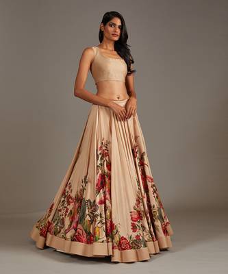Beige Printed Lehenga Set 2