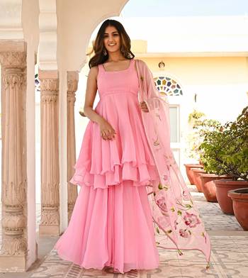Pink Color Georgette fabric double Layer Kurta Palazzo Set with Printed Dupatta 1