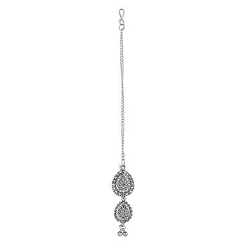 Navratri Ethnic Silver Oxidised Floral Design Ghungroo Long Necklace Jewellery With Jhumka Earrings Set MC171OX 4