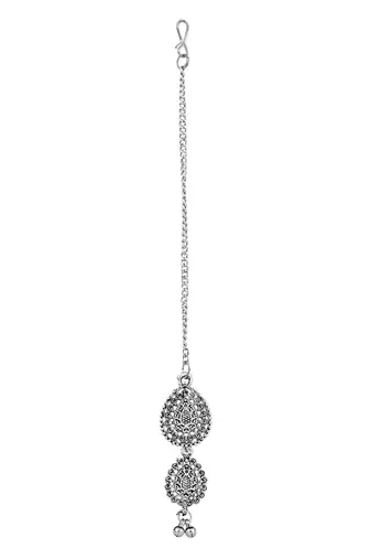 Navratri Ethnic Silver Oxidised Floral Design Ghungroo Long Necklace Jewellery With Jhumka Earrings Set MC171OX