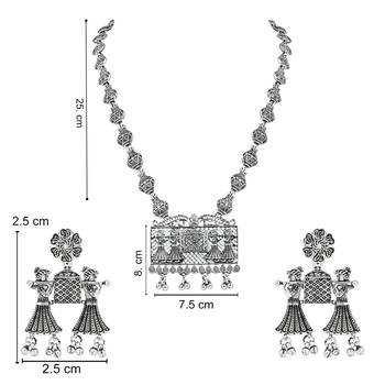 Navratri Ethnic Silver Oxidised Long Necklace Jewellery With Drop Earrings Set For Women/Girls (MC170OX) 4