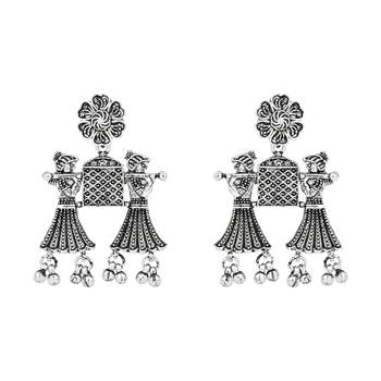 Navratri Ethnic Silver Oxidised Long Necklace Jewellery With Drop Earrings Set For Women/Girls (MC170OX) 5