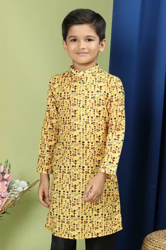 Tabard Cotton Full Sleeve Regular Fit Printed Kurta For Boys