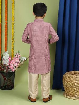 Tabard Cotton Full Sleeve Regular Fit Chikankari Embroidery Purple Kurta For Kids 3