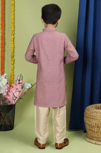 Tabard Cotton Full Sleeve Regular Fit Chikankari Embroidery Purple Kurta For Kids