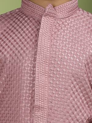 Tabard Cotton Full Sleeve Regular Fit Chikankari Embroidery Purple Kurta For Kids 4
