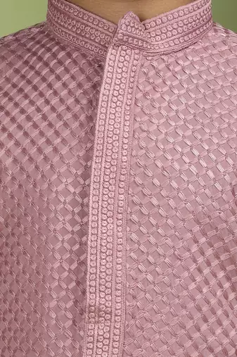 Tabard Cotton Full Sleeve Regular Fit Chikankari Embroidery Purple Kurta For Kids