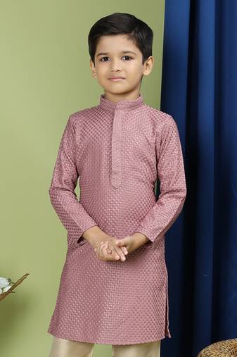 Tabard Cotton Full Sleeve Regular Fit Chikankari Embroidery Purple Kurta For Kids