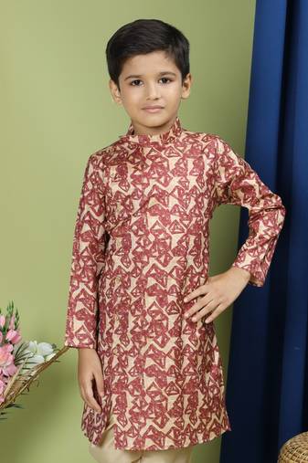 Tabard Cotton Full Sleeve Regular Fit Printed Kurta For Boys