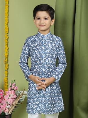 Tabard Cotton Full Sleeve Regular Fit Printed Kurta For Boys 1