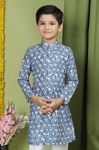Tabard Cotton Full Sleeve Regular Fit Printed Kurta For Boys