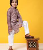 Pink jacquard silk kurta pajama set for boys ethnic wear with embellished design