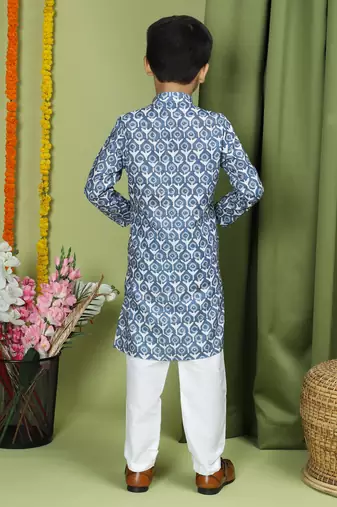 Tabard Cotton Full Sleeve Regular Fit Printed Kurta For Boys