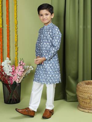 Tabard Cotton Full Sleeve Regular Fit Printed Kurta For Boys 3