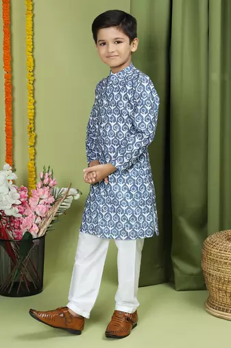 Tabard Cotton Full Sleeve Regular Fit Printed Kurta For Boys