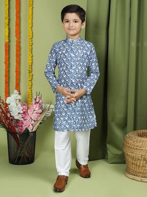 Tabard Cotton Full Sleeve Regular Fit Printed Kurta For Boys 4