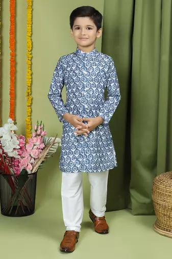 Tabard Cotton Full Sleeve Regular Fit Printed Kurta For Boys