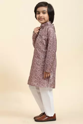 Pink jacquard silk kurta pajama set for boys ethnic wear with embellished design