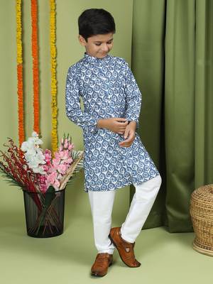 Tabard Cotton Full Sleeve Regular Fit Printed Kurta For Boys 5