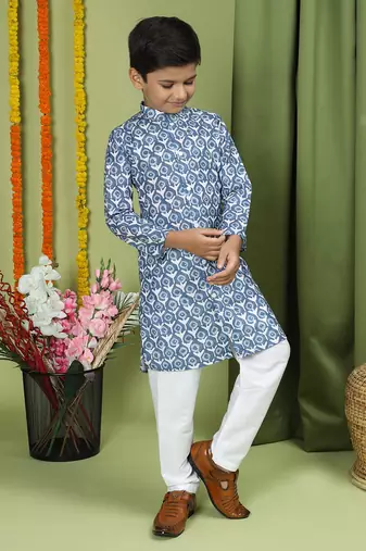 Tabard Cotton Full Sleeve Regular Fit Printed Kurta For Boys