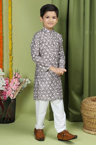 Tabard Cotton Full Sleeve Regular Fit Printed Kurta For Boys
