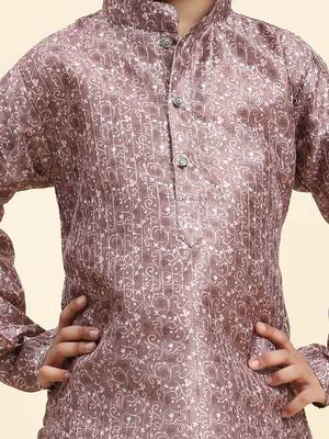 Pink jacquard silk kurta pajama set for boys ethnic wear with embellished design 3