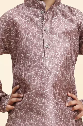 Pink jacquard silk kurta pajama set for boys ethnic wear with embellished design