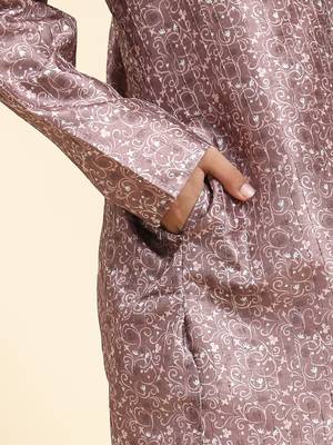 Pink jacquard silk kurta pajama set for boys ethnic wear with embellished design 4