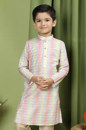 Tabard Cotton Full Sleeve Regular Fit Printed Kurta For Boys
