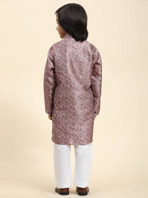 Pink jacquard silk kurta pajama set for boys ethnic wear with embellished design 5