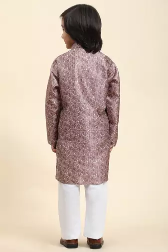 Pink jacquard silk kurta pajama set for boys ethnic wear with embellished design