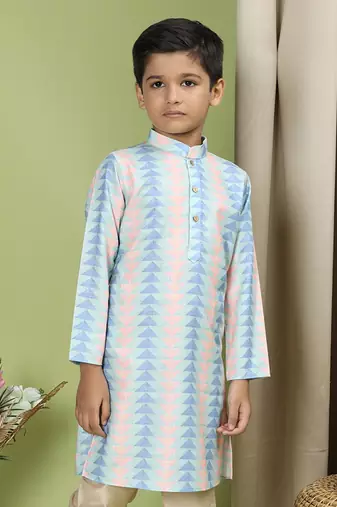Tabard Cotton Full Sleeve Regular Fit Printed Kurta For Boys