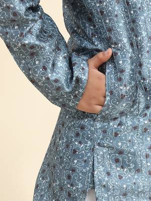 Blue jacquard silk kurta pajama set for boys ethnic wear with embellished design 4