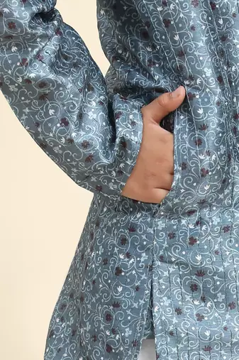 Blue jacquard silk kurta pajama set for boys ethnic wear with embellished design