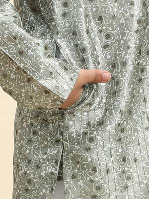 Green jacquard silk kurta pajama set for boys ethnic wear with embellished design 4
