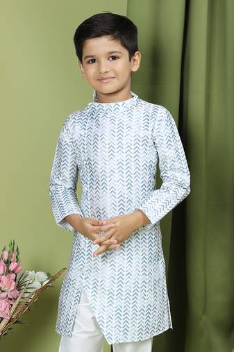 Tabard Cotton Full Sleeve Regular Fit Printed Kurta For Boys
