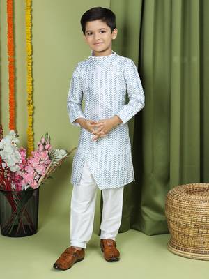 Tabard Cotton Full Sleeve Regular Fit Printed Kurta For Boys 4