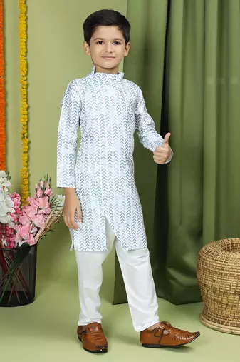 Tabard Cotton Full Sleeve Regular Fit Printed Kurta For Boys