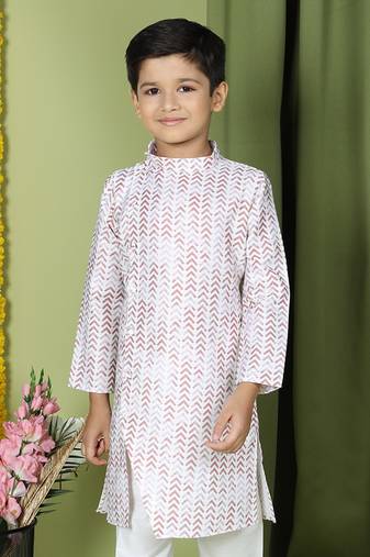 Tabard Cotton Full Sleeve Regular Fit Printed Kurta For Boys