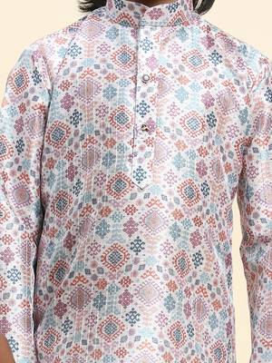 Pink jacquard silk kurta pajama set for boys ethnic wear 3