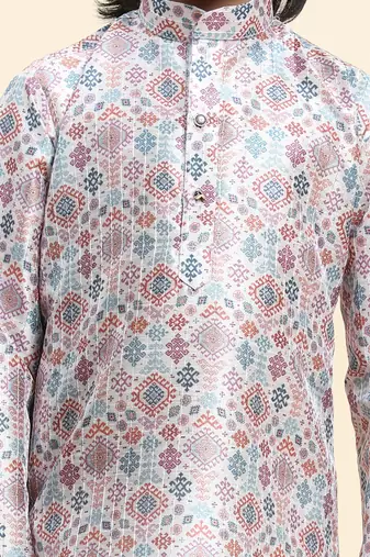 Pink jacquard silk kurta pajama set for boys ethnic wear