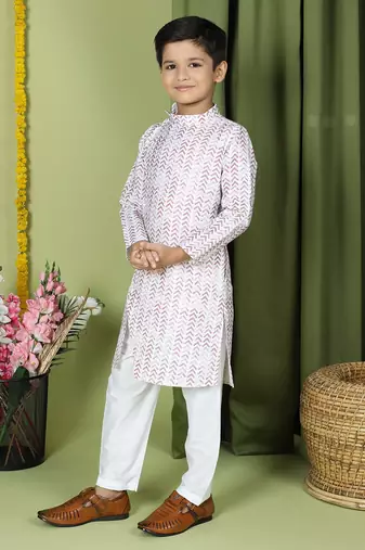 Tabard Cotton Full Sleeve Regular Fit Printed Kurta For Boys