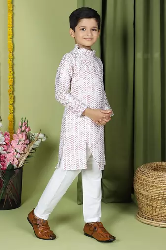 Tabard Cotton Full Sleeve Regular Fit Printed Kurta For Boys