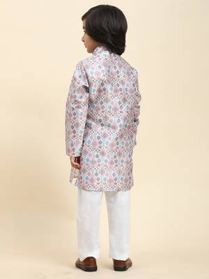 Pink jacquard silk kurta pajama set for boys ethnic wear 4