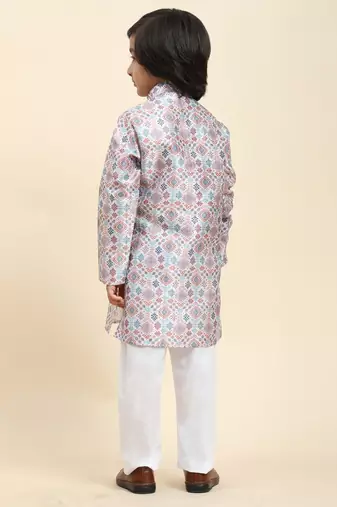 Pink jacquard silk kurta pajama set for boys ethnic wear