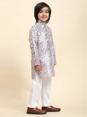 Pink jacquard silk kurta pajama set for boys ethnic wear 5