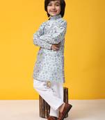 Blue jacquard silk kurta pajama set for boys ethnic wear