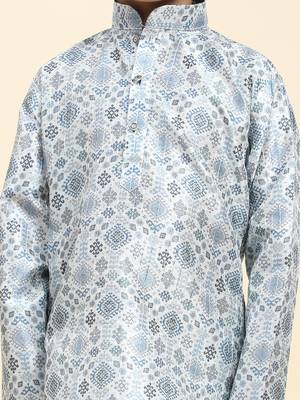 Blue jacquard silk kurta pajama set for boys ethnic wear 3