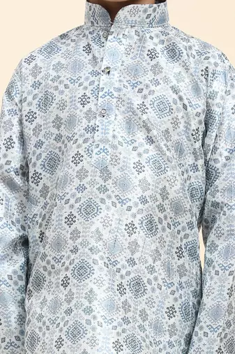 Blue jacquard silk kurta pajama set for boys ethnic wear
